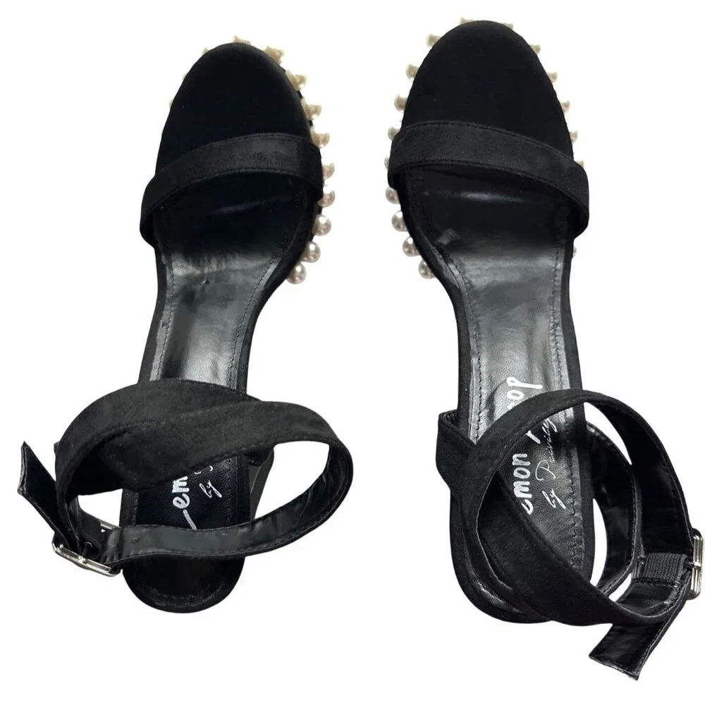 Lemon Drop By Privileged Anemone Black Suede Pearl Platform High Heels Size 10